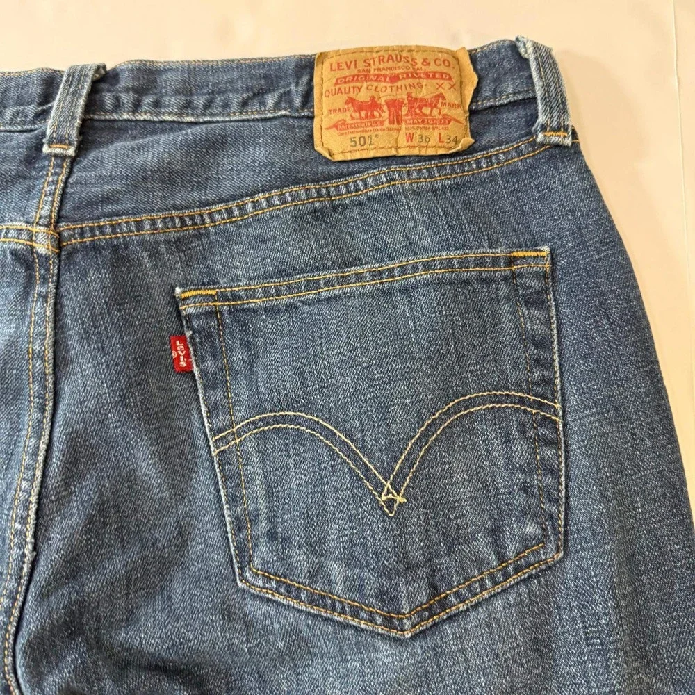 Levis 501 Original Mens Straight Leg Button Fly Jeans Medium Wash Blue 36x34